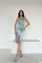 Mint Satin Fabric Boat Neck Slit Detail Midi Dress - 7