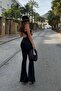 Black Imported Full Lycra Sandy Fabric Maxi Length Jumpsuit with Tunnel Drape Detail - 5