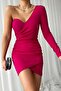 Fuchsia Half Heart Collar Single Sleeve Crepe Dress