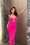 Pink Stretch Fabric Scuba Crepe Fabric Maxi Dress with Slit