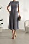 Gray Short Sleeve Pocket Long Crepe Fabric Dress