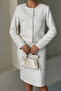 Tweed Fabric Crew Neck Jacket Skirt Set - WHITE - 3