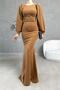 Brown Balloon Sleeve Fish Model Maxi Size Imported Crepe Fabric Dress