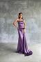 Lilac Satin Fabric Stone Detailed Maxi Length Evening Dress with Tail