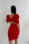 Red Back Low-Cut Detail Half Sleeve Imported Crepe Fabric Dress - 4