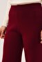 Ribbed Waist Elastic Wide Leg Claret Red Knitwear Trousers - 6