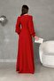 Red Crepe Fabric Front Knot Detail Maxi Length Long Sleeve Double Slit Dress - 5