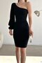 Black Imported Crepe Fabric One Shoulder Sleeve Detail Dress