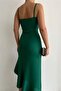 Green thin straps hem asymmetrical flywheel scuba fabric evening dress - 5
