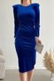 Cobalt Blue Sleeve Detail Midi Length Velvet Fabric Long Sleeve Dress - 2