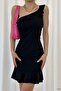 Black Single Shoulder Detail Flounced Crepe Fabric Dress - 2