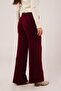 Ribbed Waist Elastic Wide Leg Claret Red Knitwear Trousers - 5