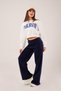 Ribbed Waist Elastic Wide Leg Navy Blue Knitwear Trousers - 2
