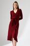 Burgundy Crepe Fabric Long Sleeve Belted Midi Dress - 4