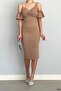 Brown Crepe Fabric Shoulder Detailed Dress