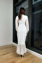 Chiffon Draped Slit Stand Collar Dress - 3
