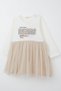 Girl's Long Sleeve Dress with Glittery Lettering and Heart Print, Ages 2-6, Ecru - 3