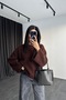 Brown Soft Bearded Yarn Wide Sleeve Detailed Knitwear Sweater