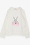 Girl's Sweatshirt Cute Glittery Bunny Printed 1.5-5 Years, Ecru - 3