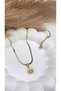 Gold Color Round Zircon Stone Italian Chain Steel Necklace - 3