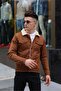 Men's Black Denim Jeans Jacket with White Fur Inside