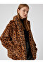 Plush Coat with Leopard Pattern, Zipper, Stand Collar and Pockets - 2