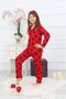 Girl's Red Color Patterned Pajama Top and Bottom Set - 2