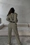 Lower and Upper Linen Suit with Printed Belt and Zipper - 2