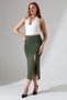 Women's Front Slit Skirt Lycra Midi Length / Women's Midi Length Skirt With Front Slit Lycra - 3