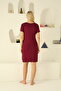 Women's Lapel Lace Short Sleeve Plus Size Burgundy Combed Nightgown - 7