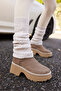 Jenifer Women's Beige Real Suede Thick Sole Boots with Fur Inside - 8