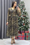 Women's Leopard Print V Neck Midi Length Tulle Dress