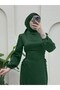 فستان ساتان بأكمام مطاطية وربطة جانبية - زمرد - 4