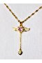 Pink Heart Crystal Winged Gold Stone Necklace 42cm