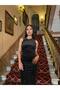 Black Glittery Shoulder and Waist Drawstring Slimfit Long New Year's Dress 4481