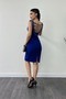 Crepe Fabric Back Bead Detailed Pencil Dress - Cobalt Blue - 5