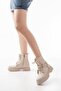 508-3038 Beige Buckle Accessory Zippered Daily Women's Boots - 3