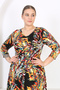 Women's Multi-Color Abstract Pattern Three-Quarter Sleeve V-Neck Drawstring Plus Size Stretchy Dress - 5