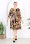 Women's Multi-Color Abstract Pattern Three-Quarter Sleeve V-Neck Drawstring Plus Size Stretchy Dress - 2