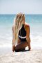 Navy Blue and White Women's Swimsuit with Zipper Detail and Chest Pad - 2