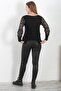 Black Pool Neck Lace Balloon Sleeve Casual Knitted Blouse - 7