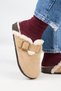 {Zeta 2 Fur) Women's Genuine Leather Belted Buckle Sabo Sand Slippers - 5