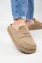 (Ziva) Women's Genuine Leather Loafers Platform Taupe Slippers - 4