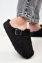 Juno Women's Genuine Leather Belted Tedy Platform Black Slippers - 4