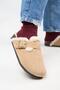 {Zeta 2 Fur) Women's Genuine Leather Belted Buckle Sabo Sand Slippers - 4