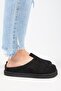(Jana) Women's Genuine Leather Flat Platform Black Slippers - 2