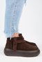 (Azura Mini) Women's Genuine Leather Brown Boots with Fur Inside and Fur Strips