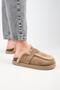 (Ecemi Platform) Women's Genuine Leather Fur-Trimmed Loafers Platform Taupe Slipper - 6