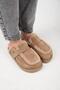 (Ecemi Platform) Women's Genuine Leather Fur-Trimmed Loafers Platform Taupe Slipper - 3
