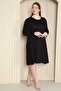 Layered Drawstring Black Full Lyclary Viscose Plus Size Dress Jb 14202555 - 3